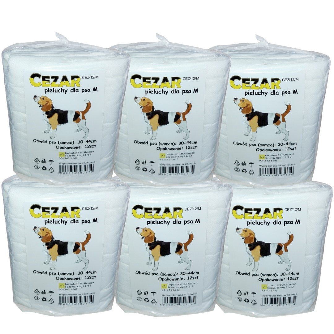 Cezar Pampersy pieluchy dla psa samca M 6 x 12 72 szt. (obwód 30-44 cm)