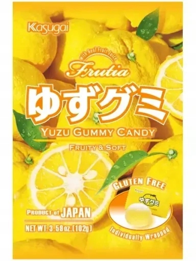 Levně 3x Frutia Yuzu Gummy, želé bonbony s citrusovou příchutí 102 g Kasugai