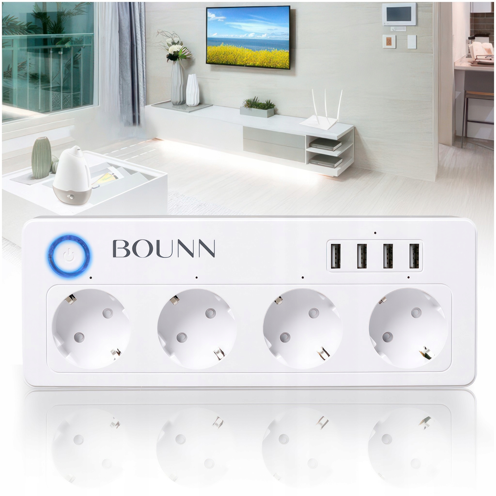 Listwa Zasilająca Inteligentne Gniazdko WiFi Smart Home 4 Gniazda 4USB