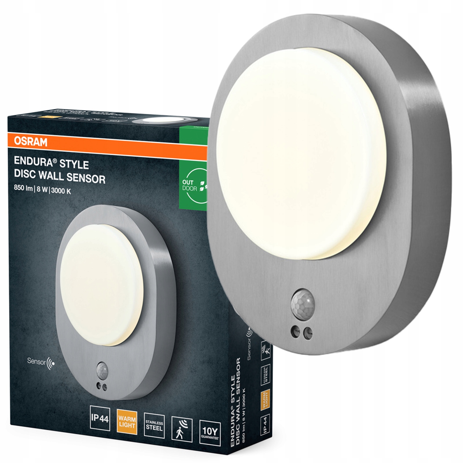 Zahradní nástěnné svítidlo Led lampa Snímač pohybu soumraku 8W 3000K IP44 Endura