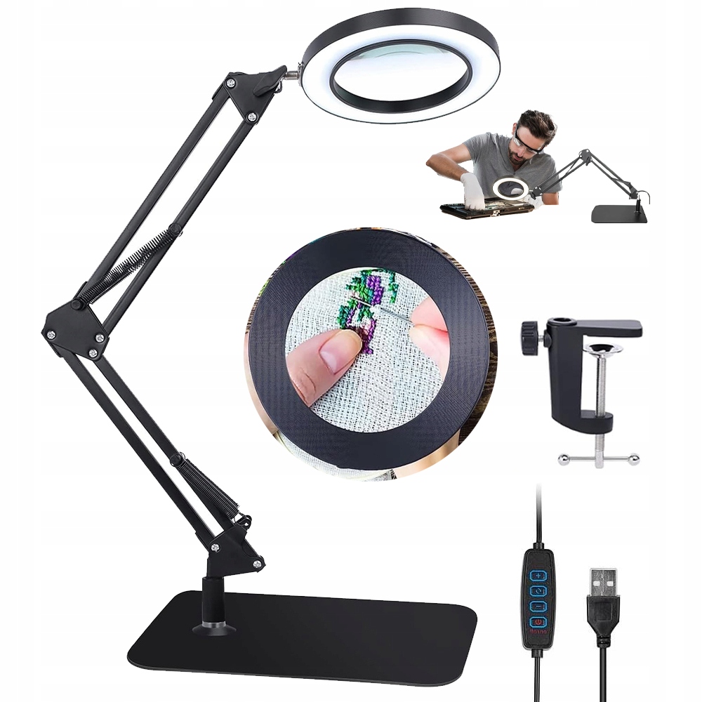 Lampa powiększająca LED 8x z diodami 72, czarna
