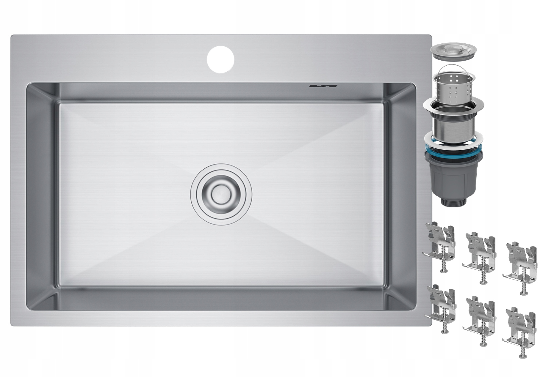 Jednokomorový Oceľový Kuchynský Drez Strieborný Sifón Chróm BARI65