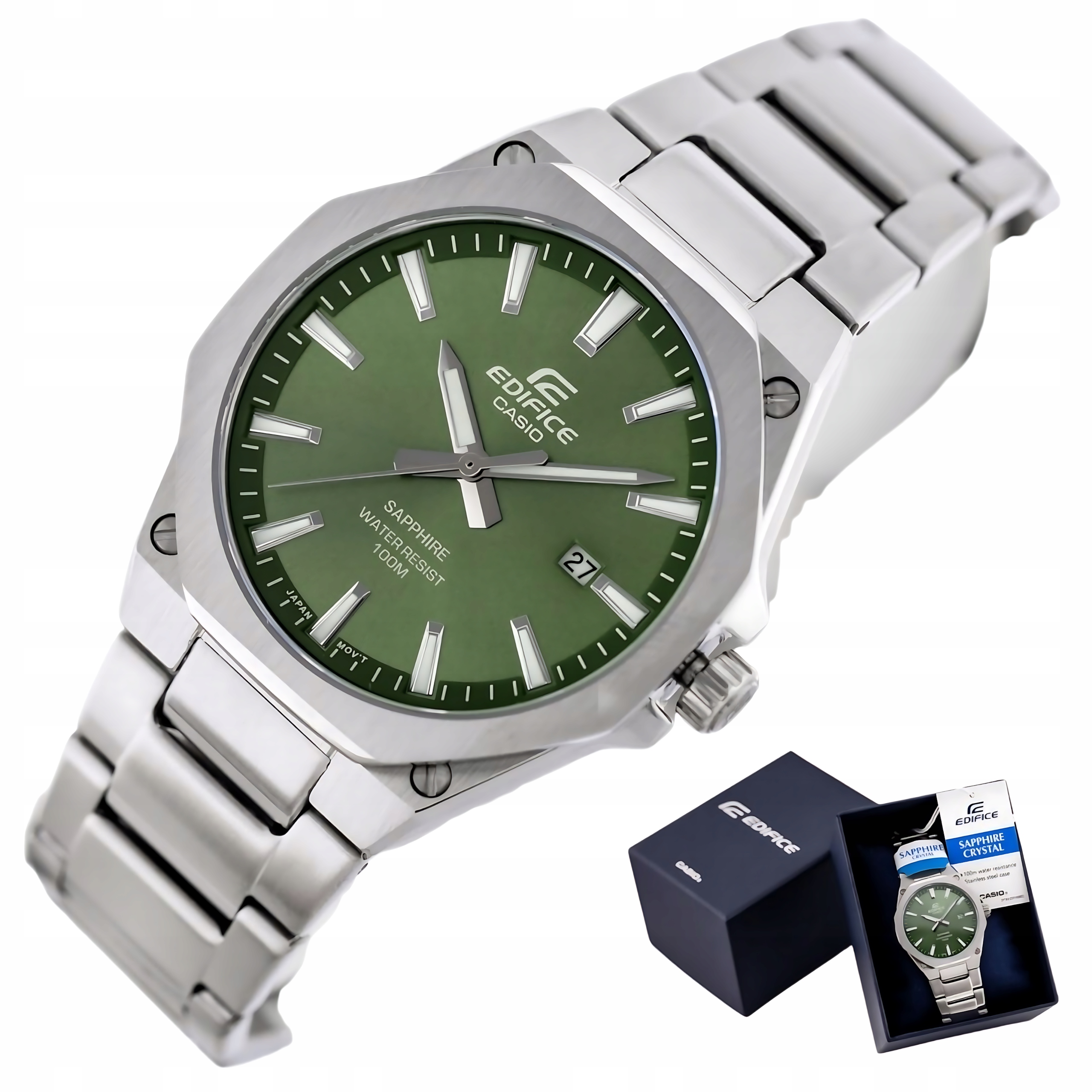 Pánské Hodinky Casio Edifice EFR-S108D-3A Safír Zelená Datumovka WR100 Box