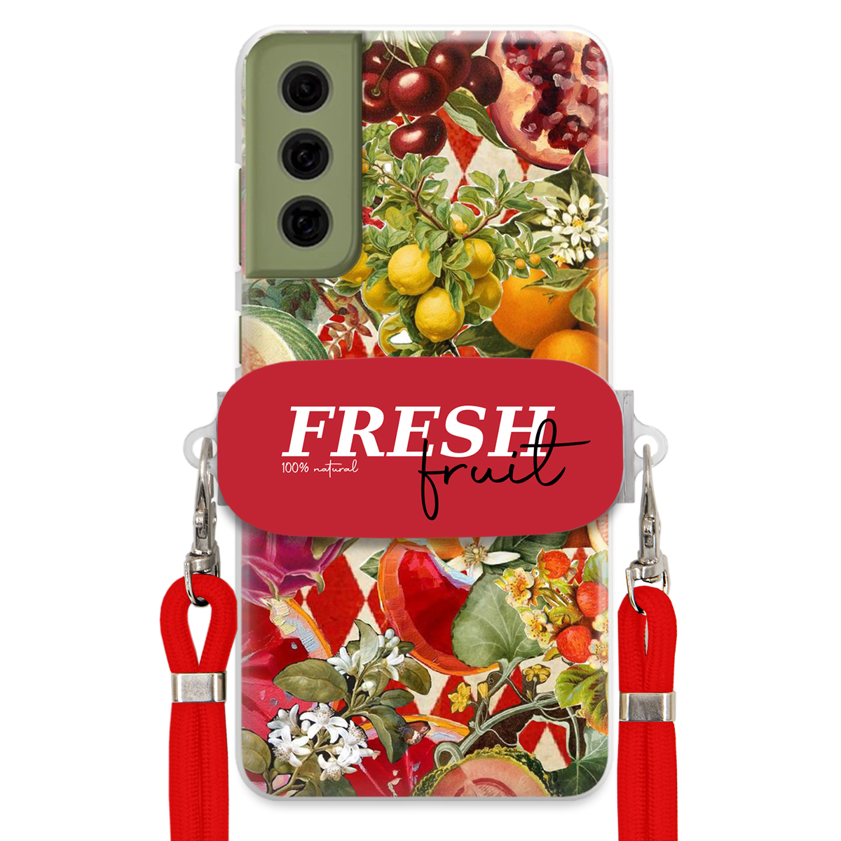 Puzdro pre Samsung S21 Fe Červené Crossbody vodítko držiak Fresh Fruit Ovocie