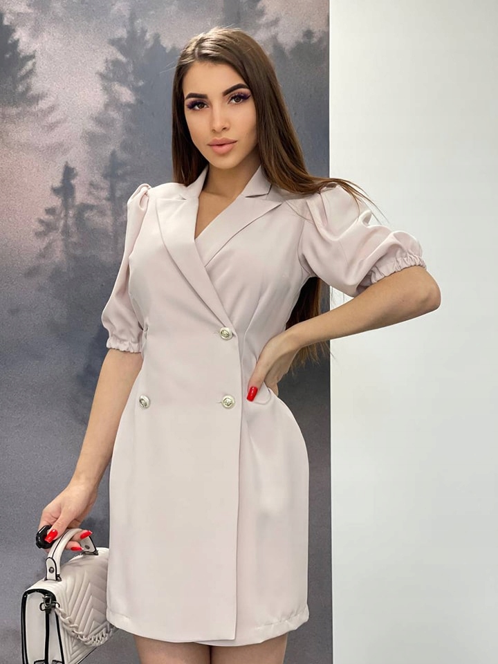 Elegancka sukienka żakietowa Marina beżowa S Rozmiar S