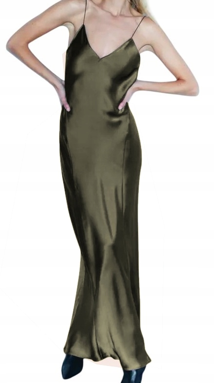 Zara Saténová Šaty Na Ramínkách Splývavá Večerní Maxi vel. M