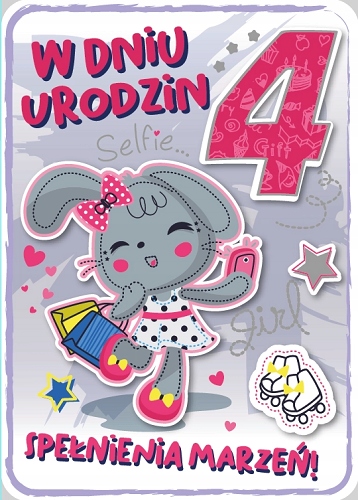 

Kartka na 4 urodziny dla dziewczynki zabawna GM688