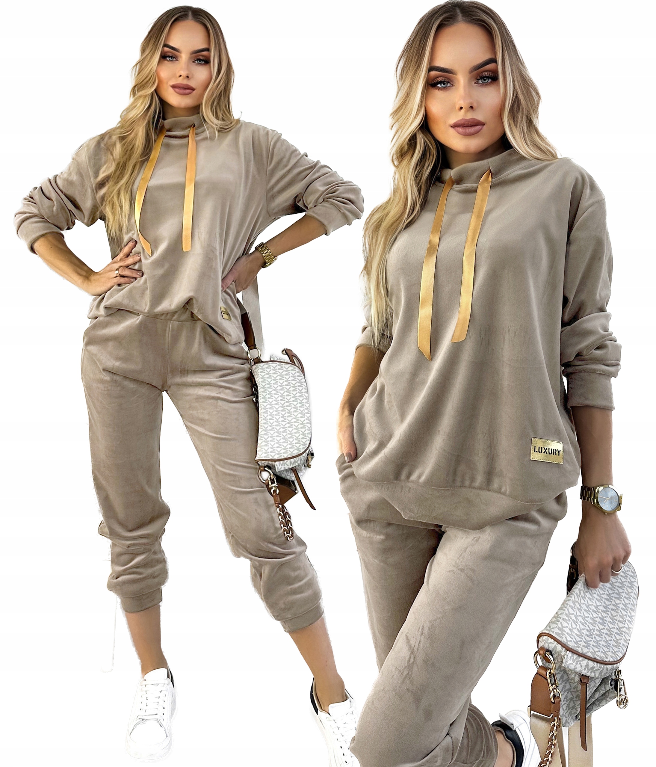 Welurowy komplet Premium Dres damski produkt polski satynowa taśma Nel