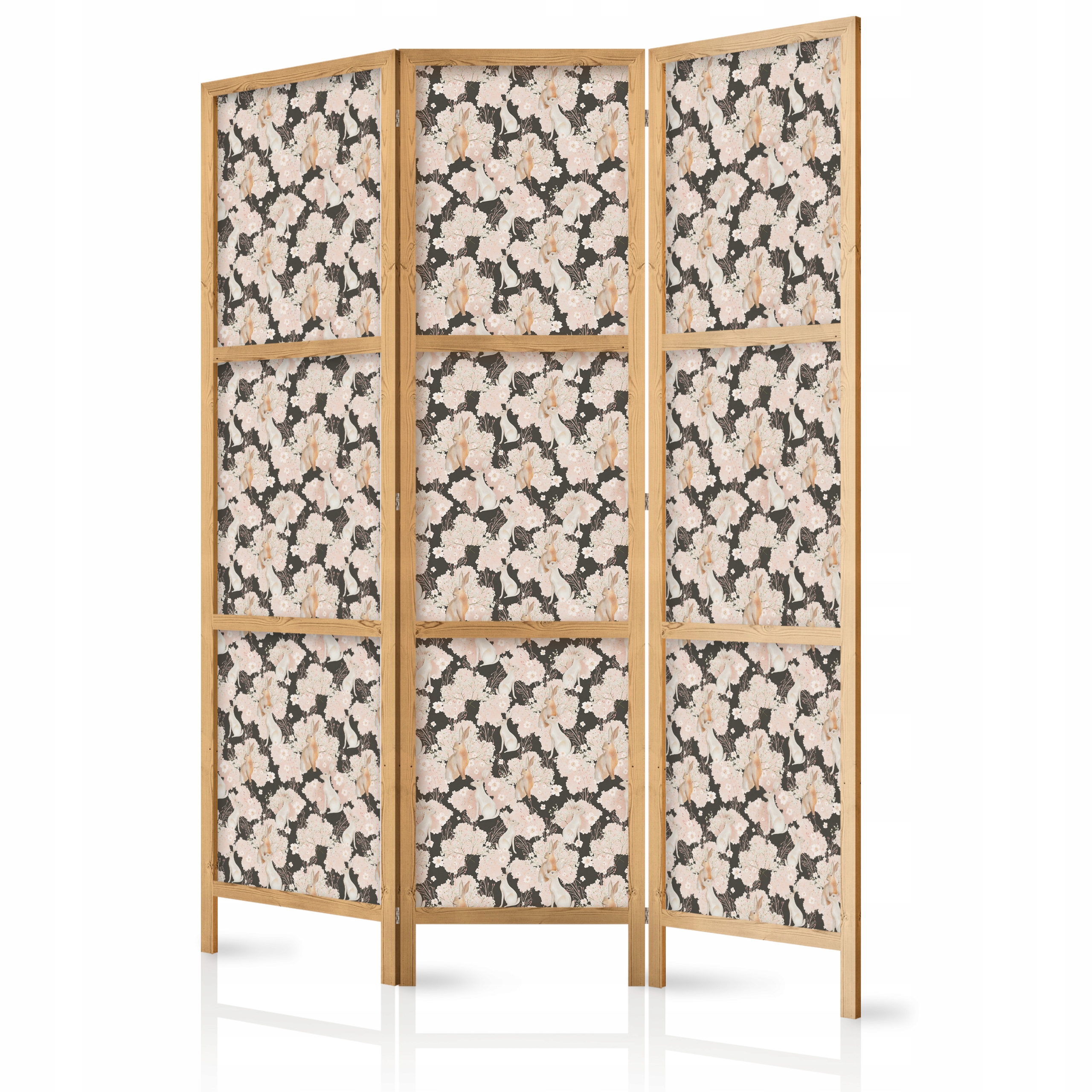 Paraván Japonský Panelový 3-DÍLNÝ Polní Květiny Králíci Styl Boho 135x172