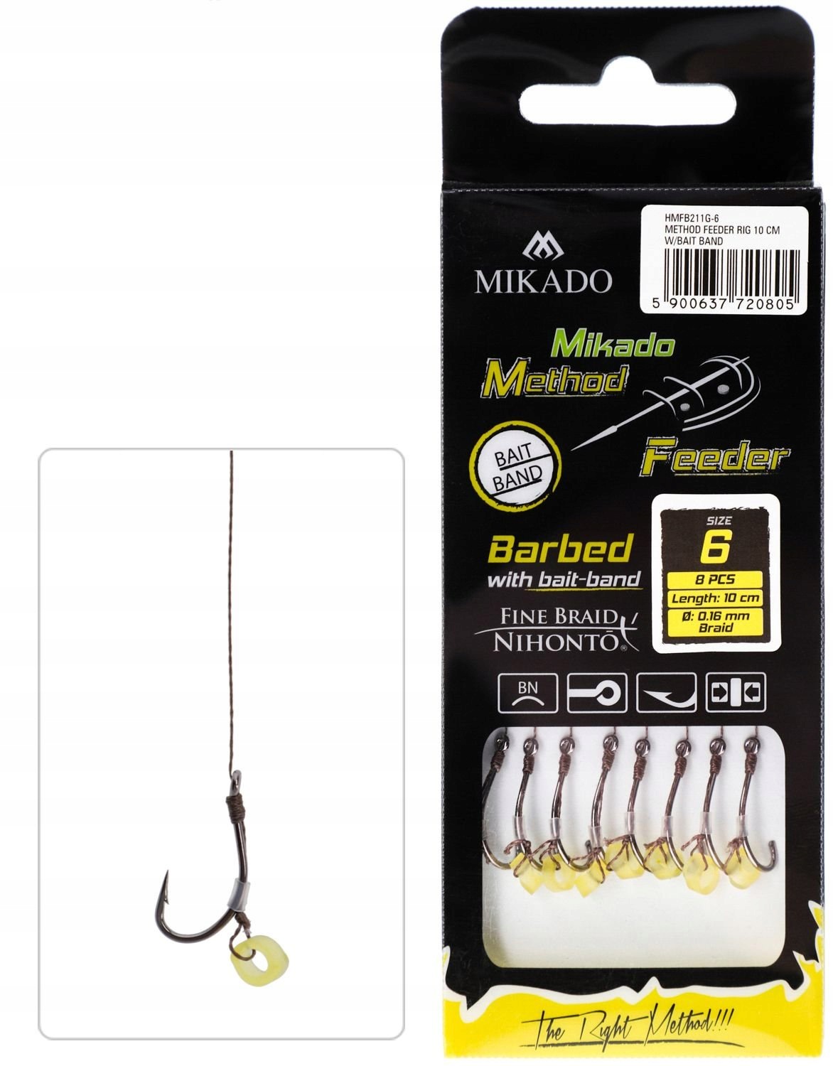 Przypon Method Feeder z gumką, hak nr 8, plecionka 0.14mm, 10cm, op. 8szt.