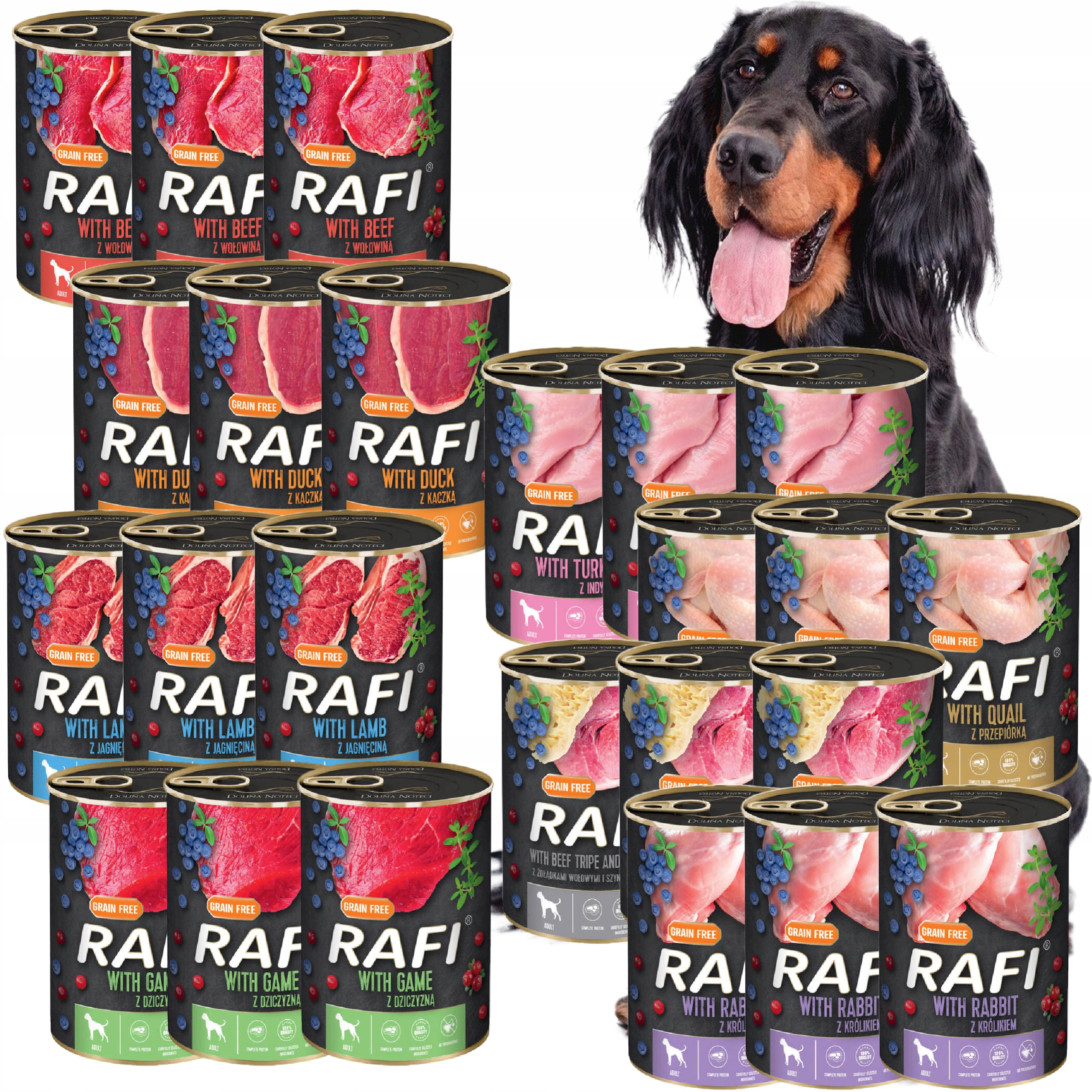 Levně Krmivo pro psy Rafi mix chutí Dolina Noteci 24 x 400 g bez obilovin