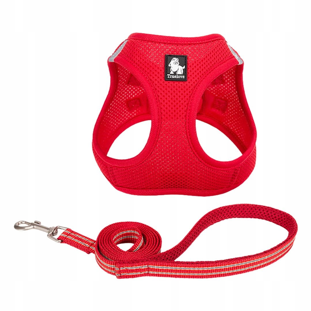 Szelki uprząż smycz dla małego psa i kota Truelove Mini Mesh czerwone Xs