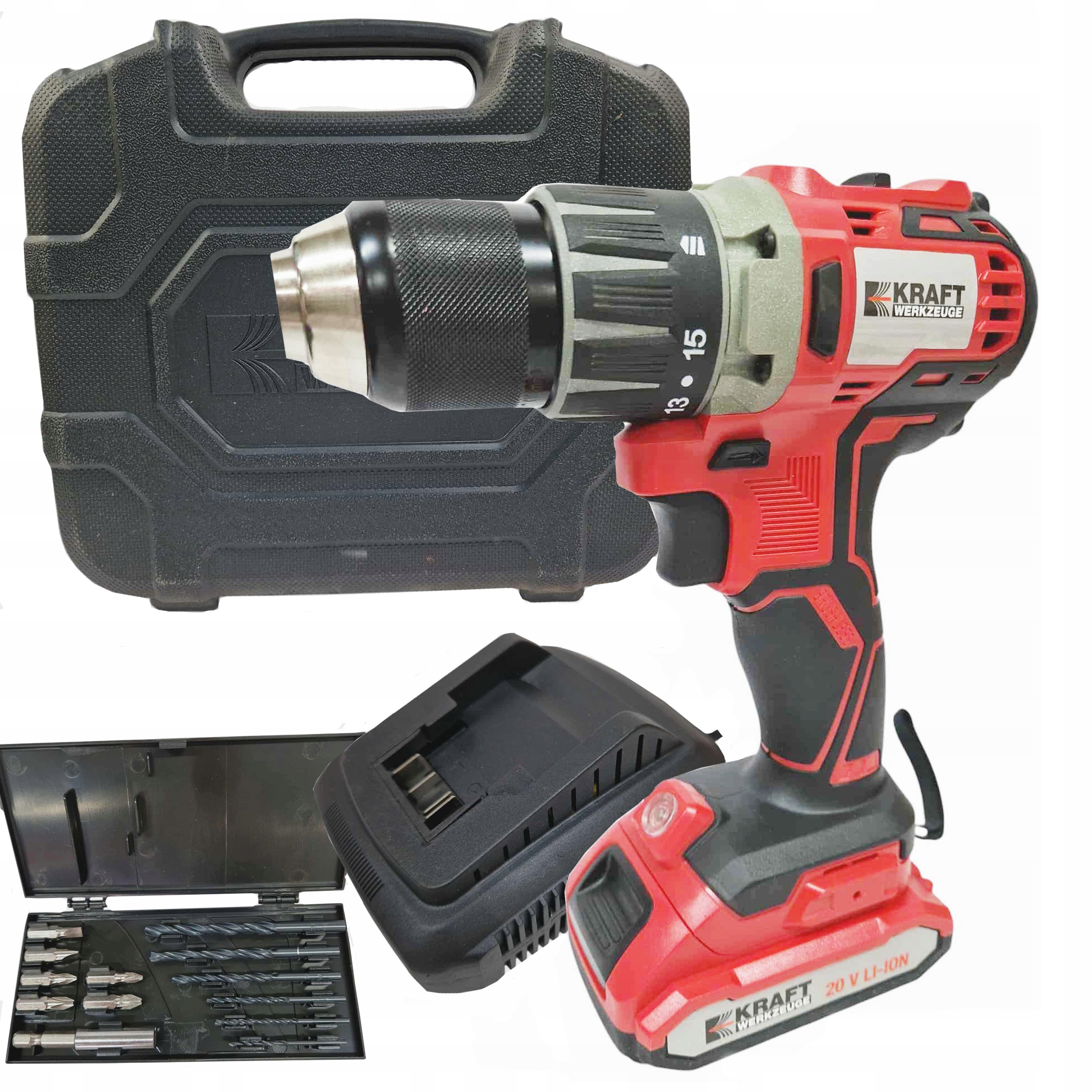 Wiertarko wkrętarka akumulatorowa Kraft 20V Li-Ion bezszczotkowa akcesor