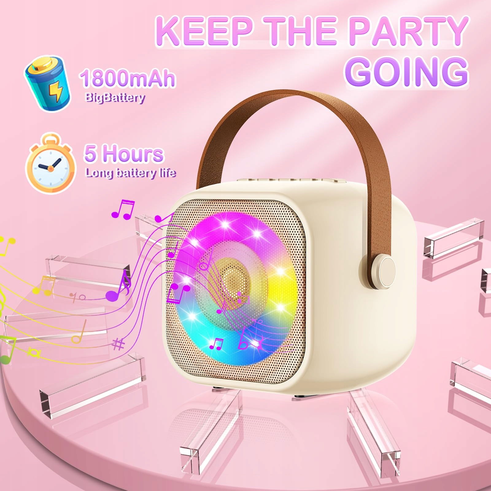 KARAOKE MASZYNA Z 2 MIKROFONAMI DLA DZIECI LED BLUETOOTH — miniatura 5