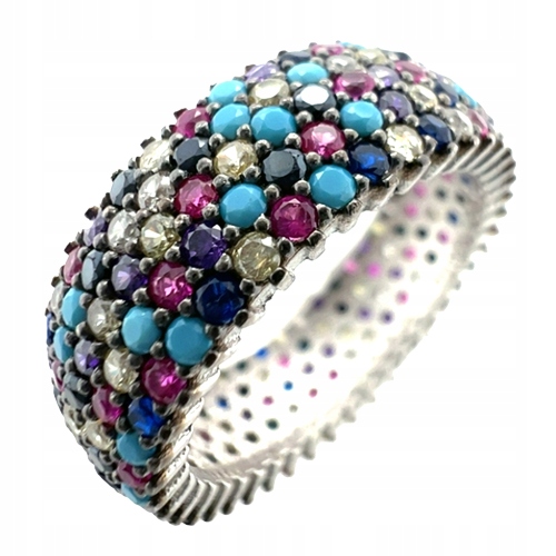 Stříbrný prsten prstýnek s barevnými zirkony, černé drápky, ryzost 925