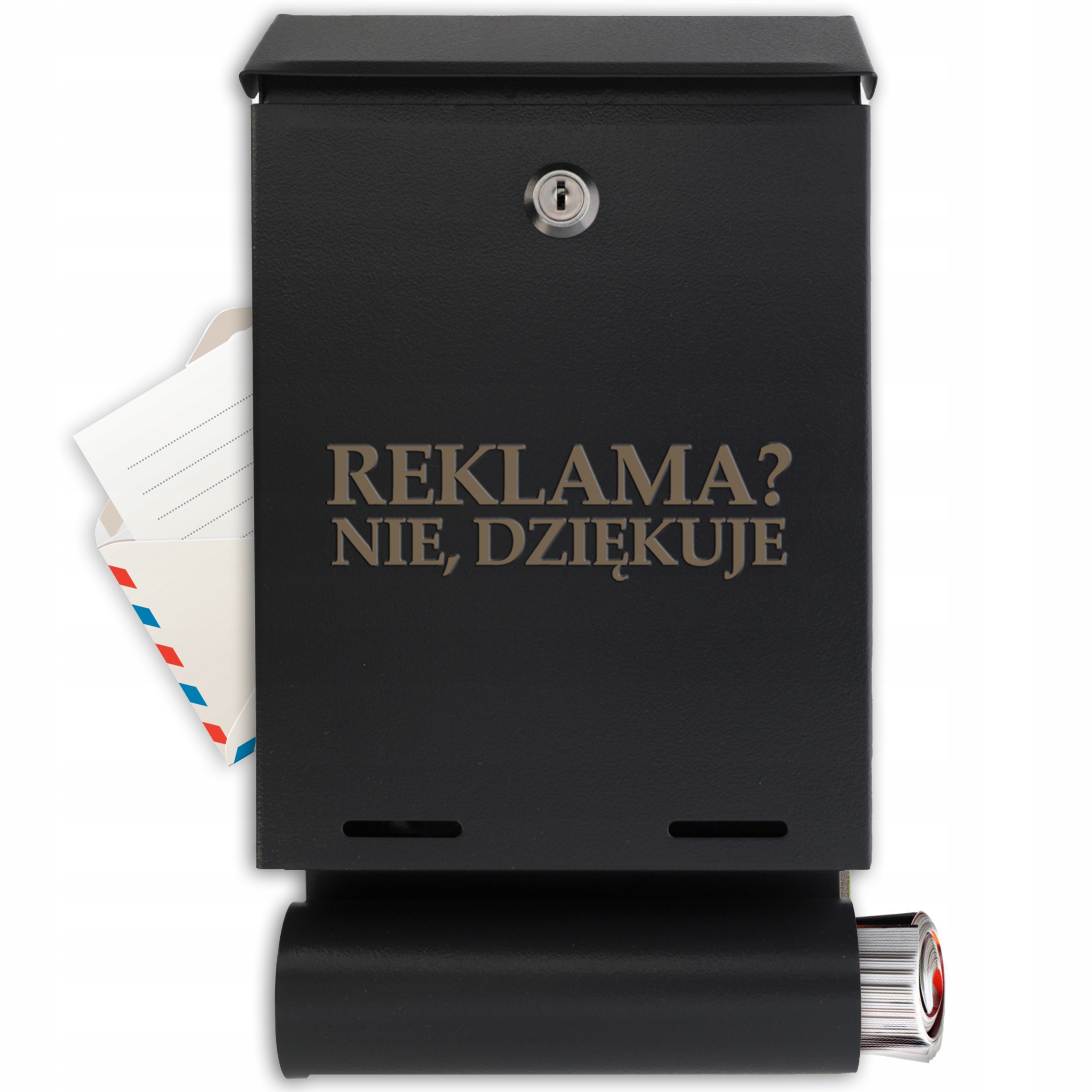 Černá poštovní schránka s adresní trubkou a nádherným gravírovaným vzorem