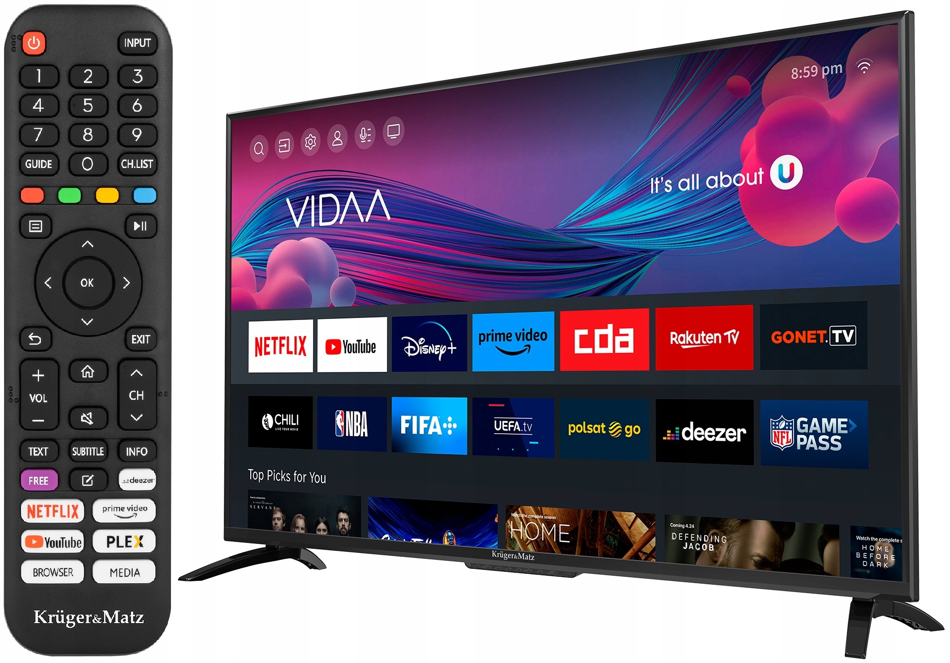 TELEWIZOR KRUGER DVB-T2 FHD 40'' SMART TV VIDAA