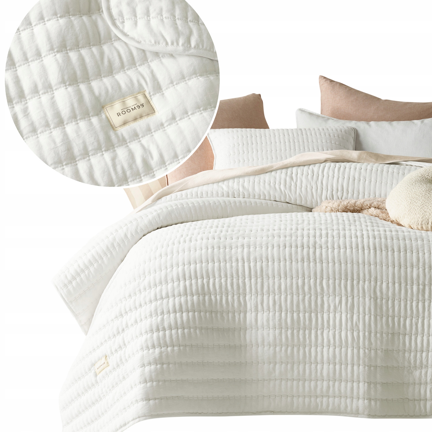 ROOM99 Narzuta na łóżko 200x220 złamana biel na kanapę miękka pikowana Mùse