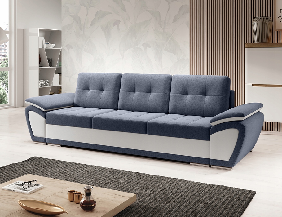 3-místná pohovka Enzo s funkcí spaní, modrá