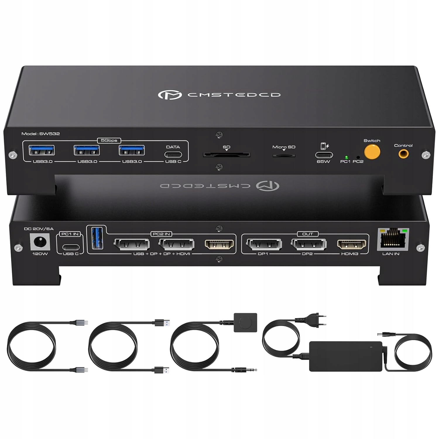 Stacja KVM USB-C 2PC 3 monitory 4K60 100W PD 16w1 LAN HDMI DP dock
