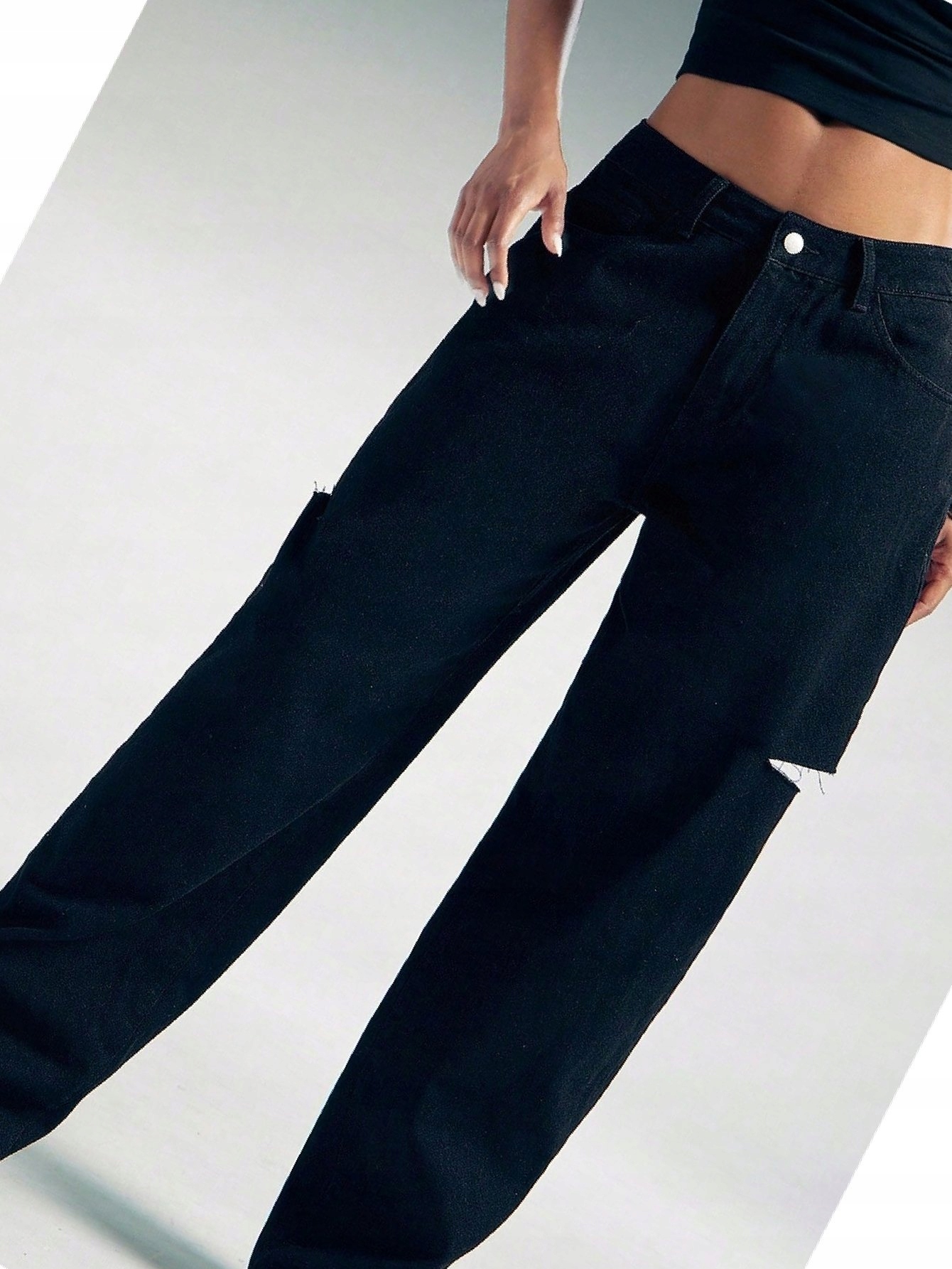 Dámské džíny s nízkým pasem Casual 26 Wide Leg roztrhané černé