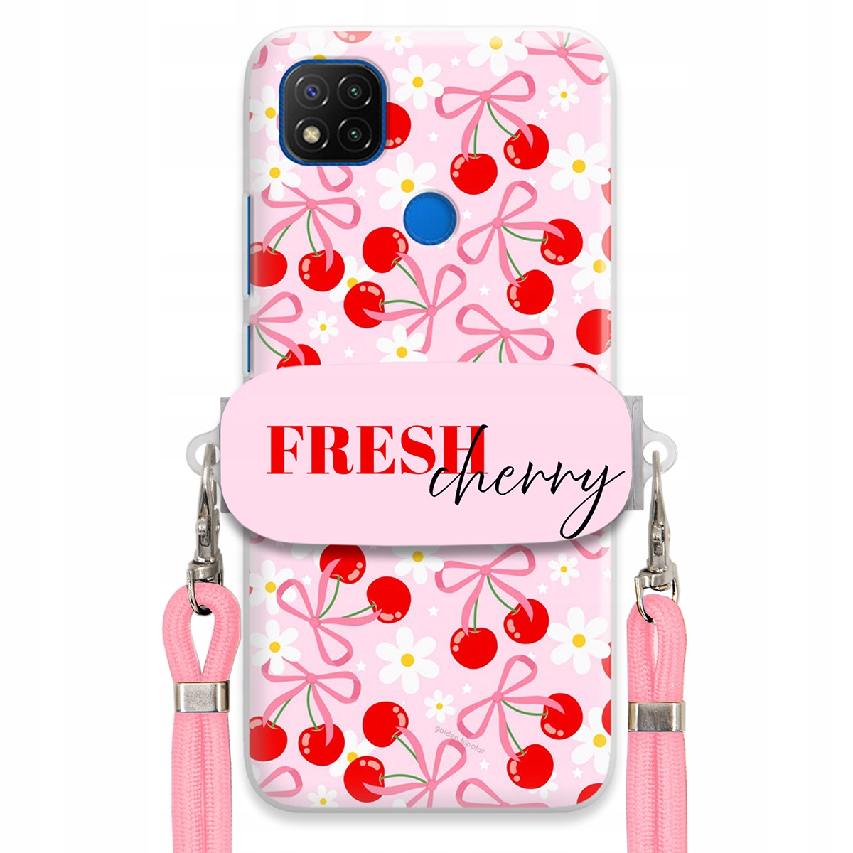 Puzdro pre Xiaomi Redmi 9C Case Držiak šnúrok Ružový Fresh Cherry Kokardy