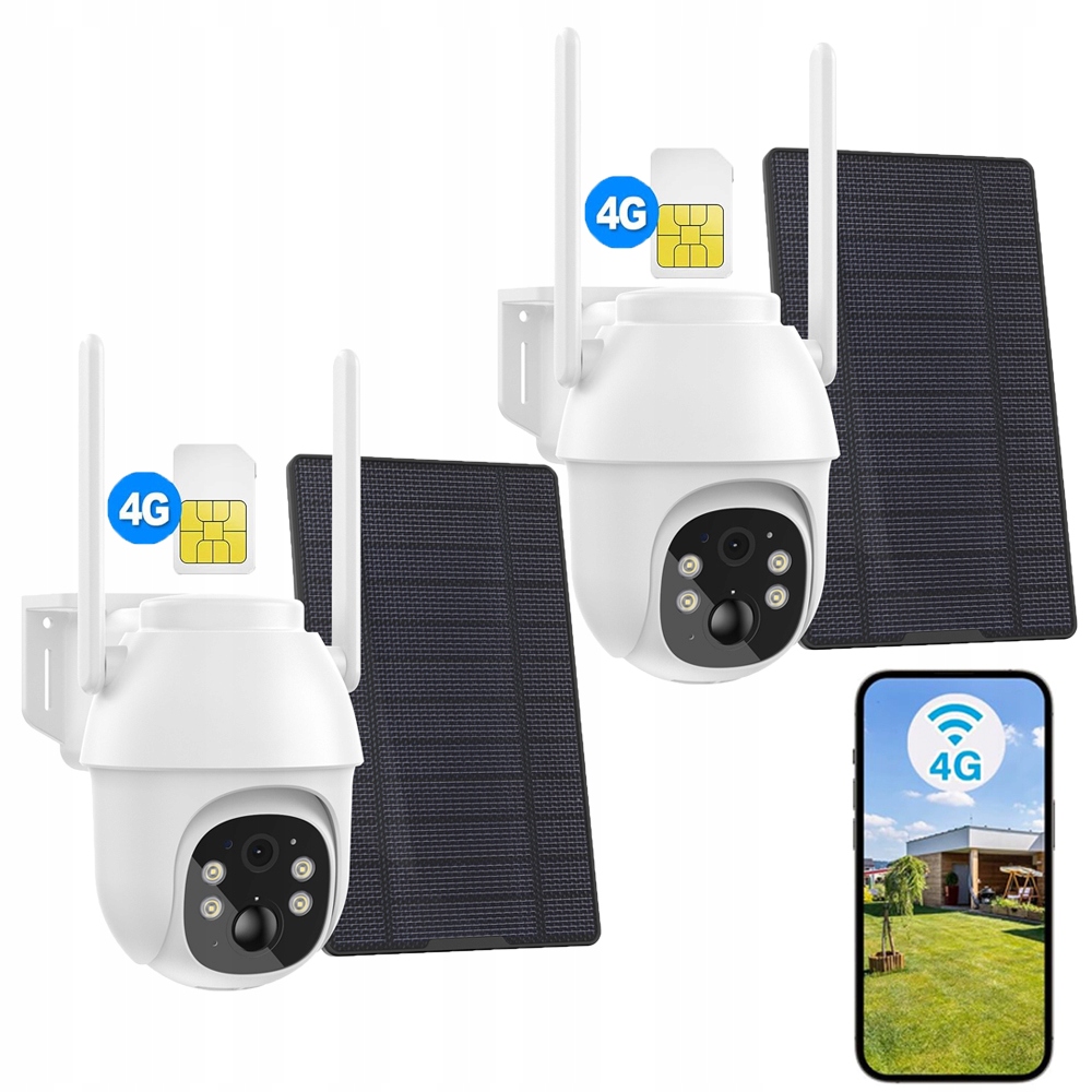 2 kusy 4G Lte venkovní solární monitorovací kamera s Sim kartou, 2K 3MP