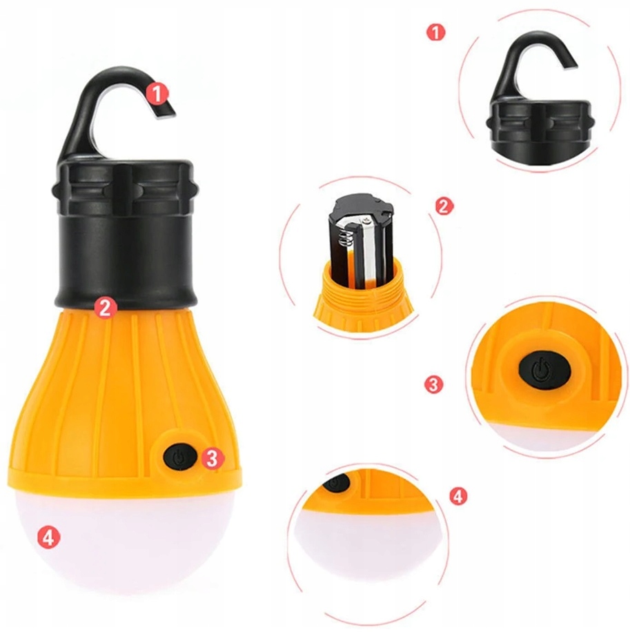LAMPKA ŻARÓWKA LED WISZĄCA HAK NAMIOT CAMPING KEMPING BIWAK NA BATERIE Model BNT.LAMPKA.BIWAKOWA