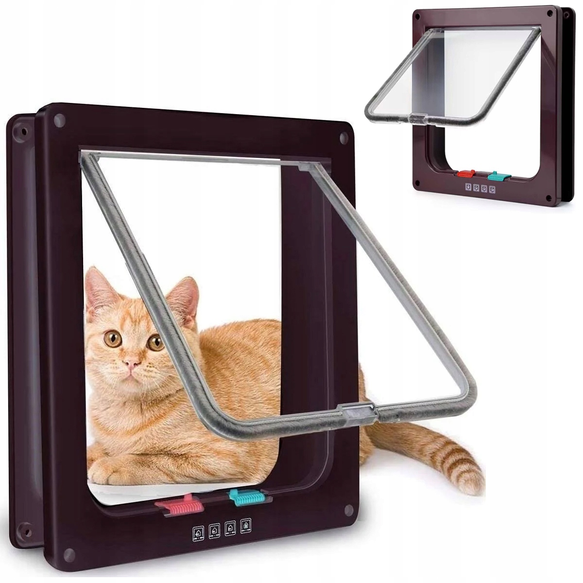 Levně Kyvadlová Dvířka 4-WAY pro psa kočku Dzrwi s Klapkou Oboustranná XL Hnědá