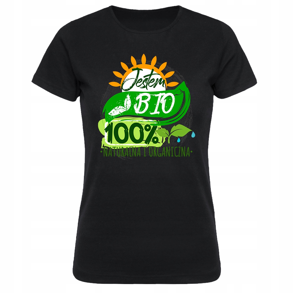 

Damska czarna koszulka Jedzenie 100% Bio r.S