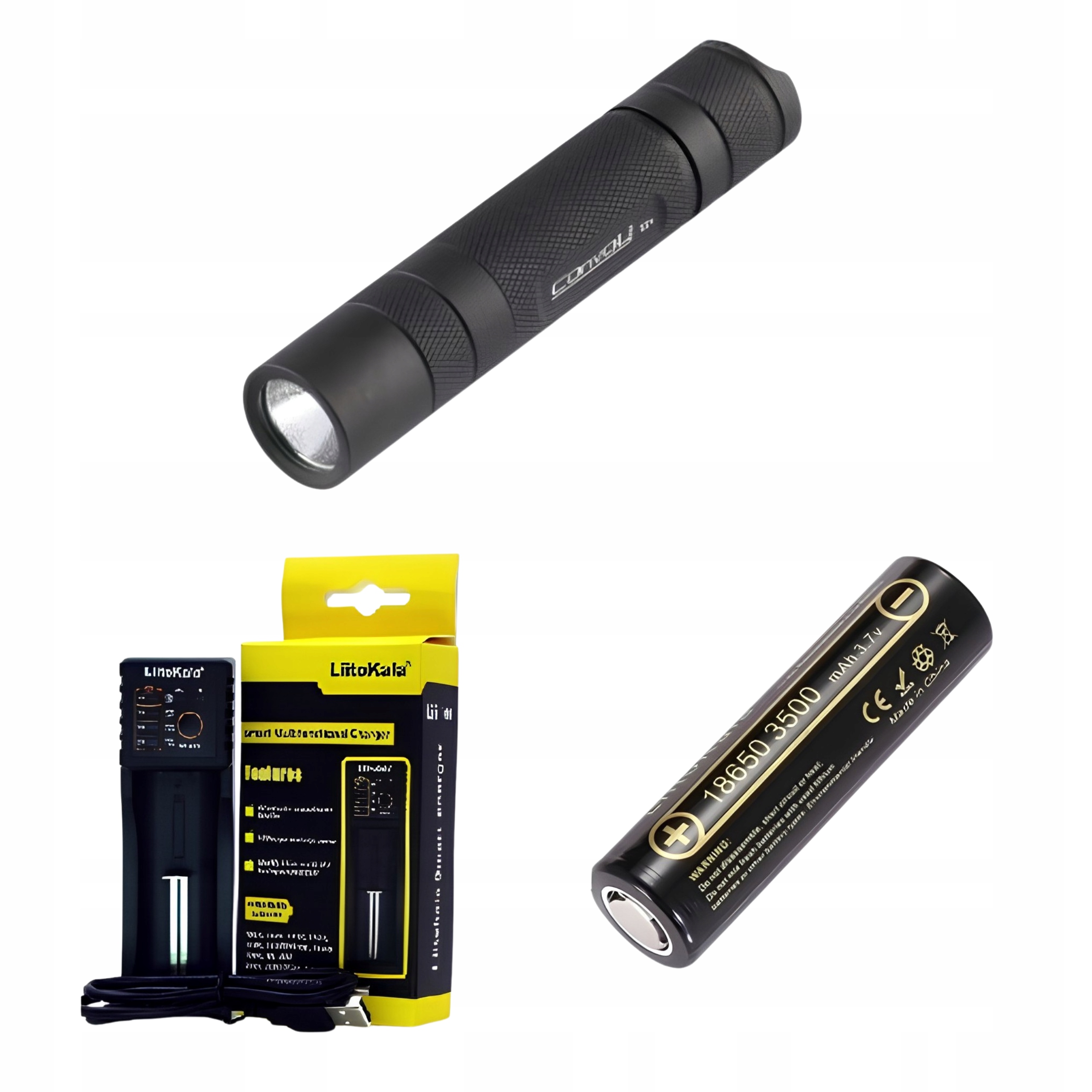 Set Svítilna Convoy S2+ T6-4C Článek 3500 mAh Nabíječka Liitokala Lii-100