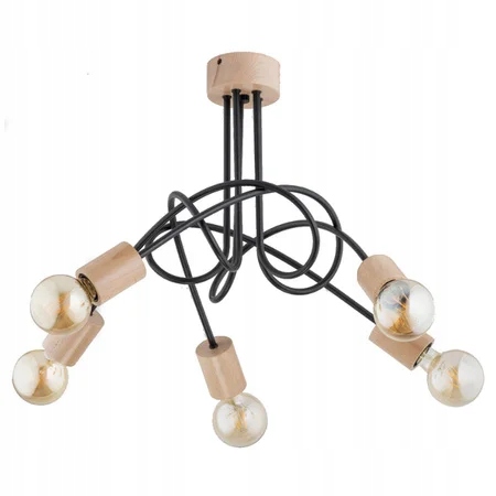 Závěsná lampa Industriální Alfa Tango Wood 5xE27 Černá s dřevem