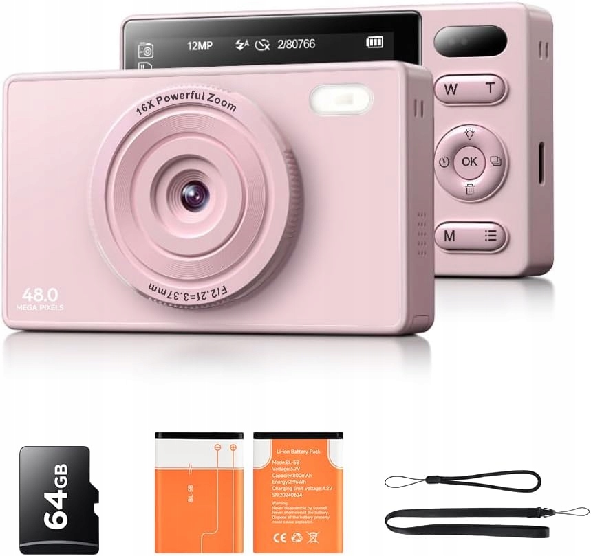 Digitální Fotoaparát Bmdsae 64 Gb Kompaktní 48MP Videokamera Pro Vlogování