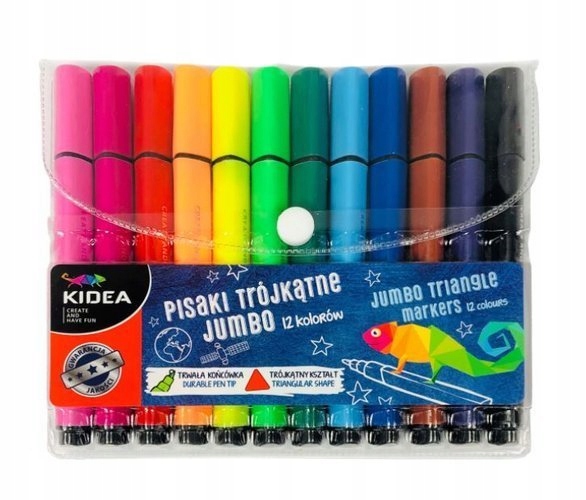 PISAKI FLAMASTRY TRÓJKĄTNE JUMBO 12 kolorów KIDEA Marka Kidea