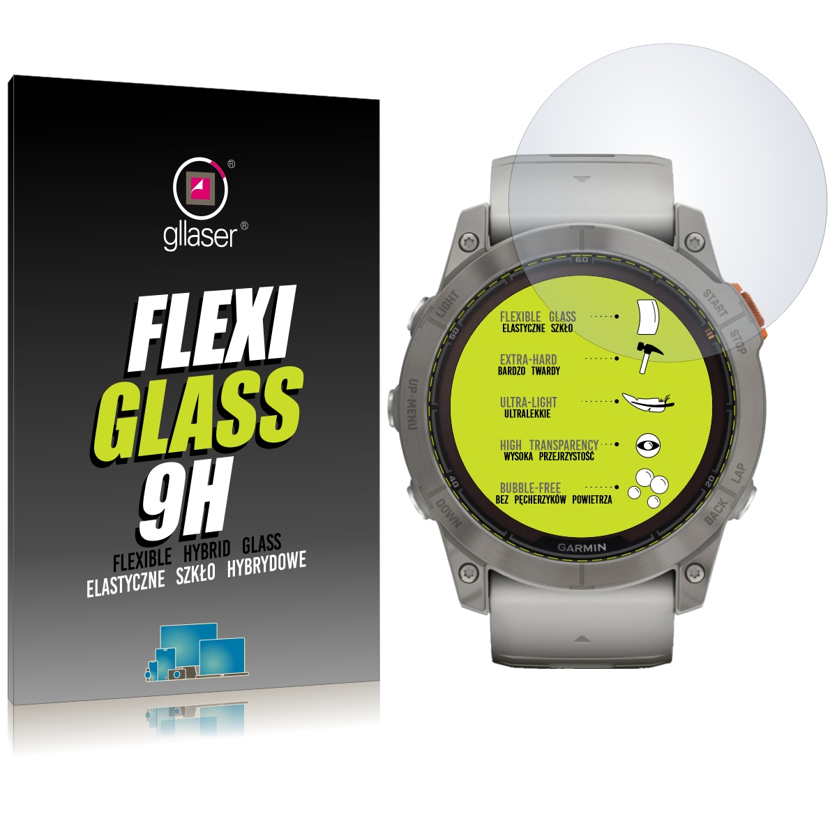 Szkło hybrydowe Gllaser 9H Garmin FENIX 7 Pro