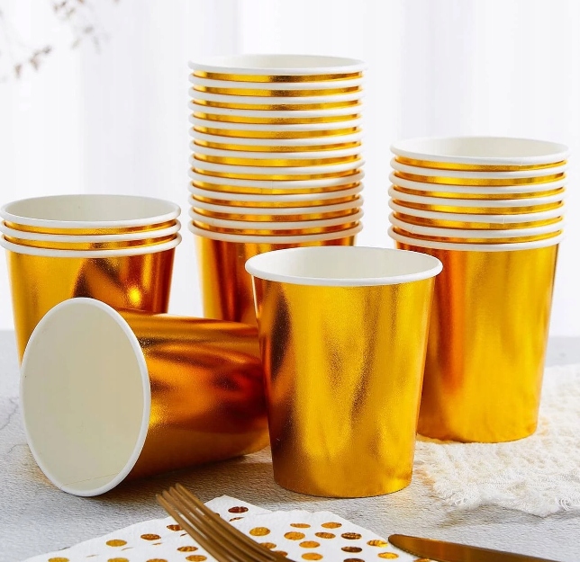 KUBKI KUBECZKI PAPIEROWE ZŁOTE URODZINY DEKORACJA IMPREZA 6 SZTUK Materiał papier