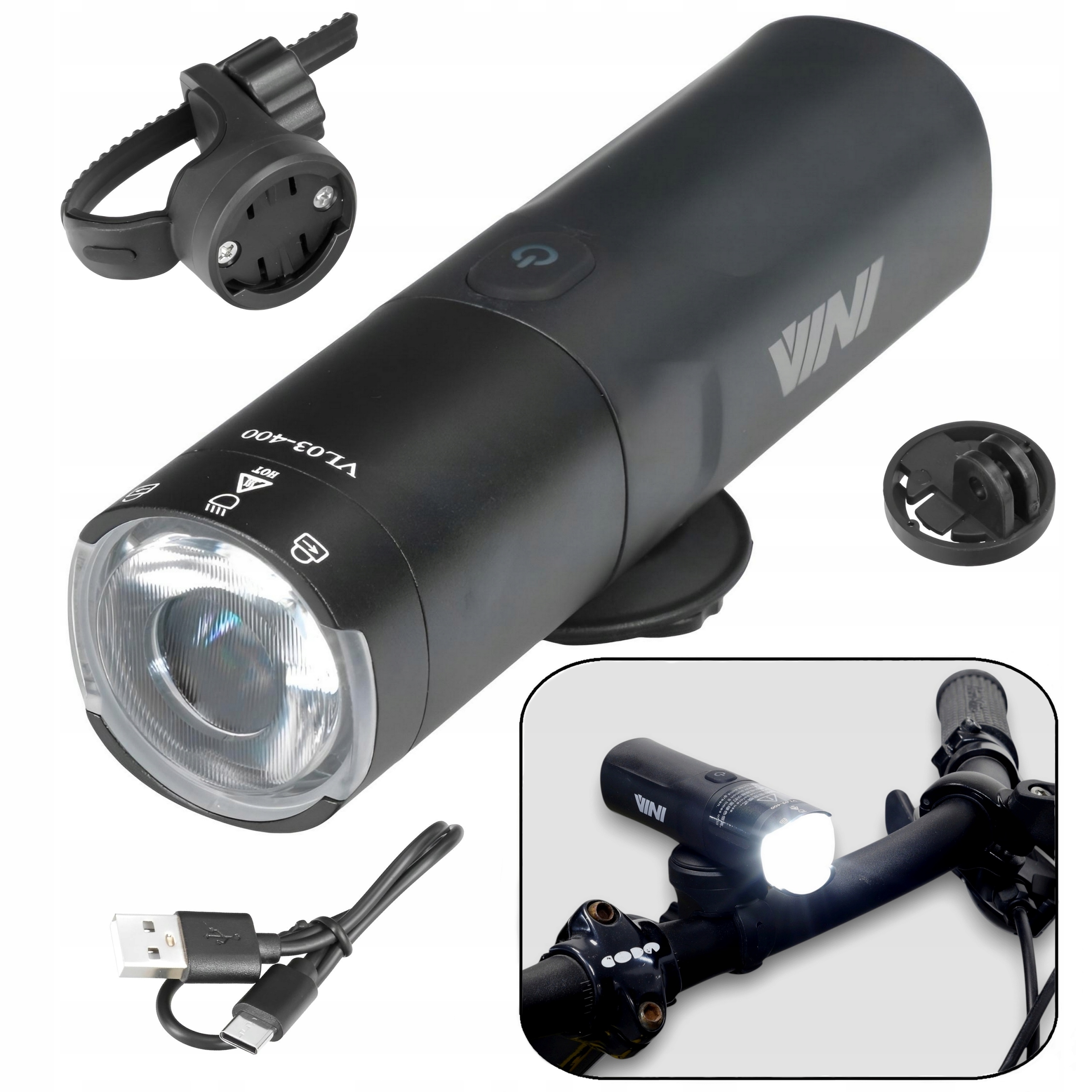 Lampka Rowerowa Vini VL03 Przednia 400 lumen
