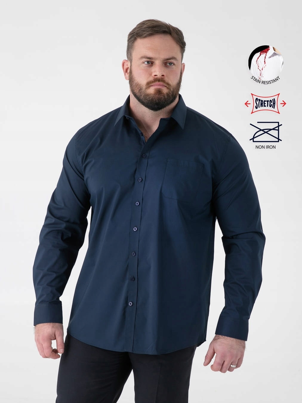 Velká pánská košile odolná proti skvrnám Non Iron Elastická modrá OLIVER-D555
