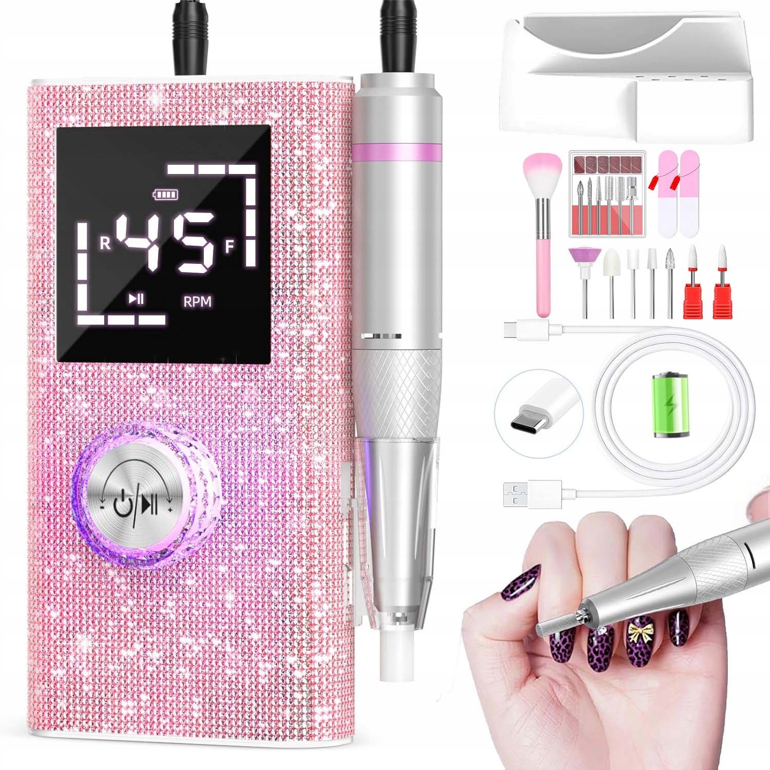 Elektrická Bruska Na Nehty Usb 45000 U/min Manikúra Pedikúra Sada