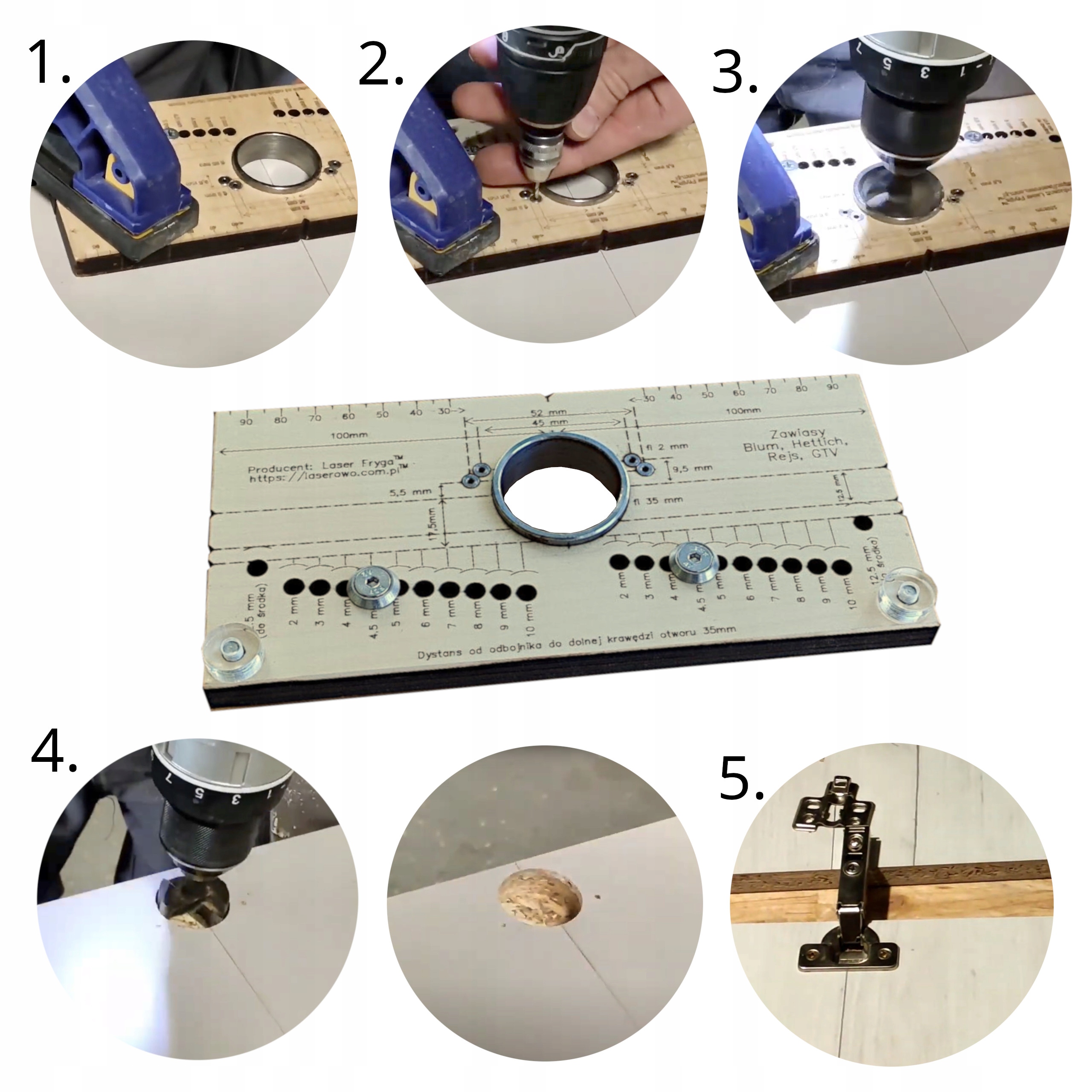 Šablona pro závěsy Blum/Hettich/Rejs v3 standardní pouzdro 100 mm