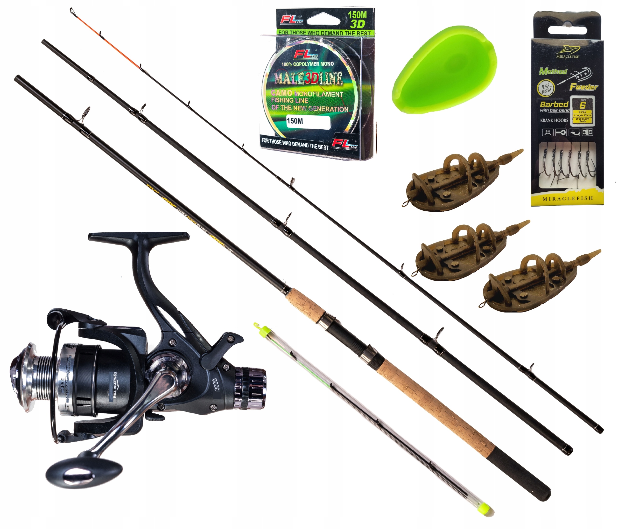 Zestaw Feederowy Method Feeder Wędka Kołowrotek Koszyczki Przypony Żyłka