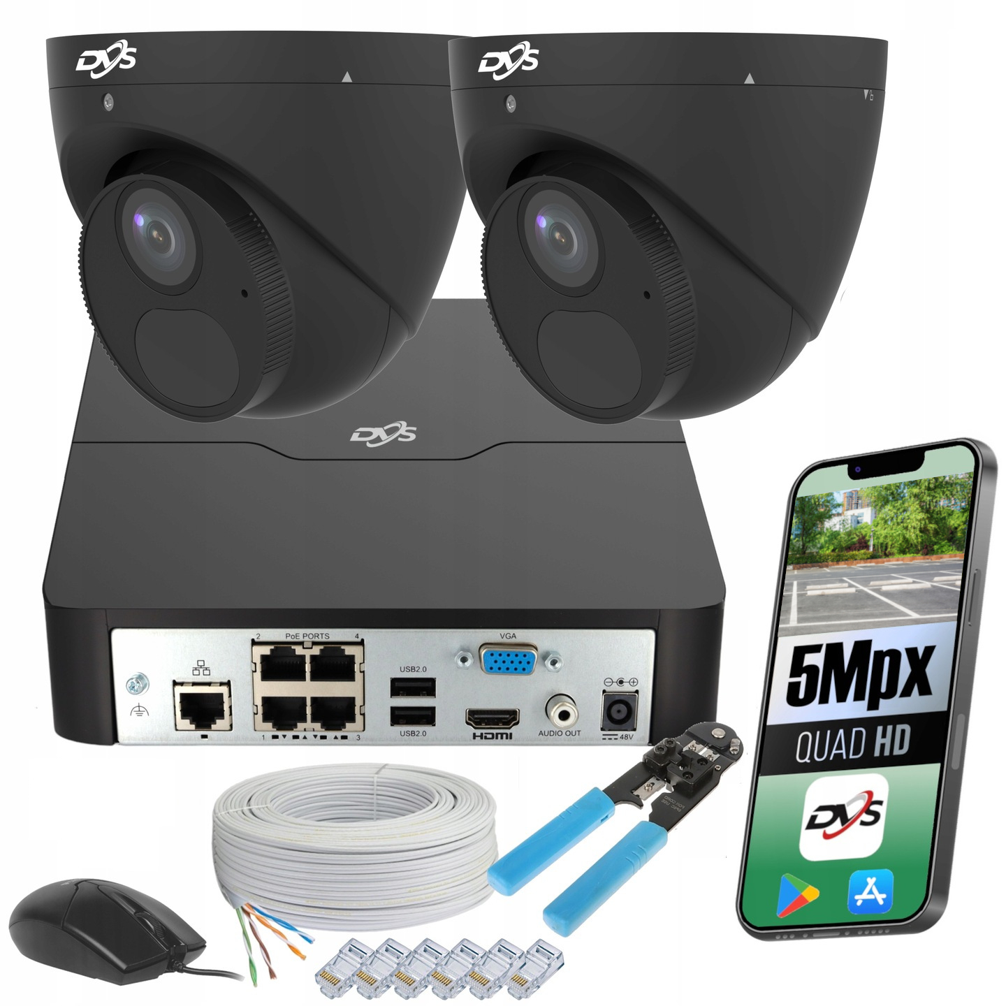 Sada 2 Kopulové Monitorovací Kamery Černé S Mikrofonem Pro Vzdálený Náhled