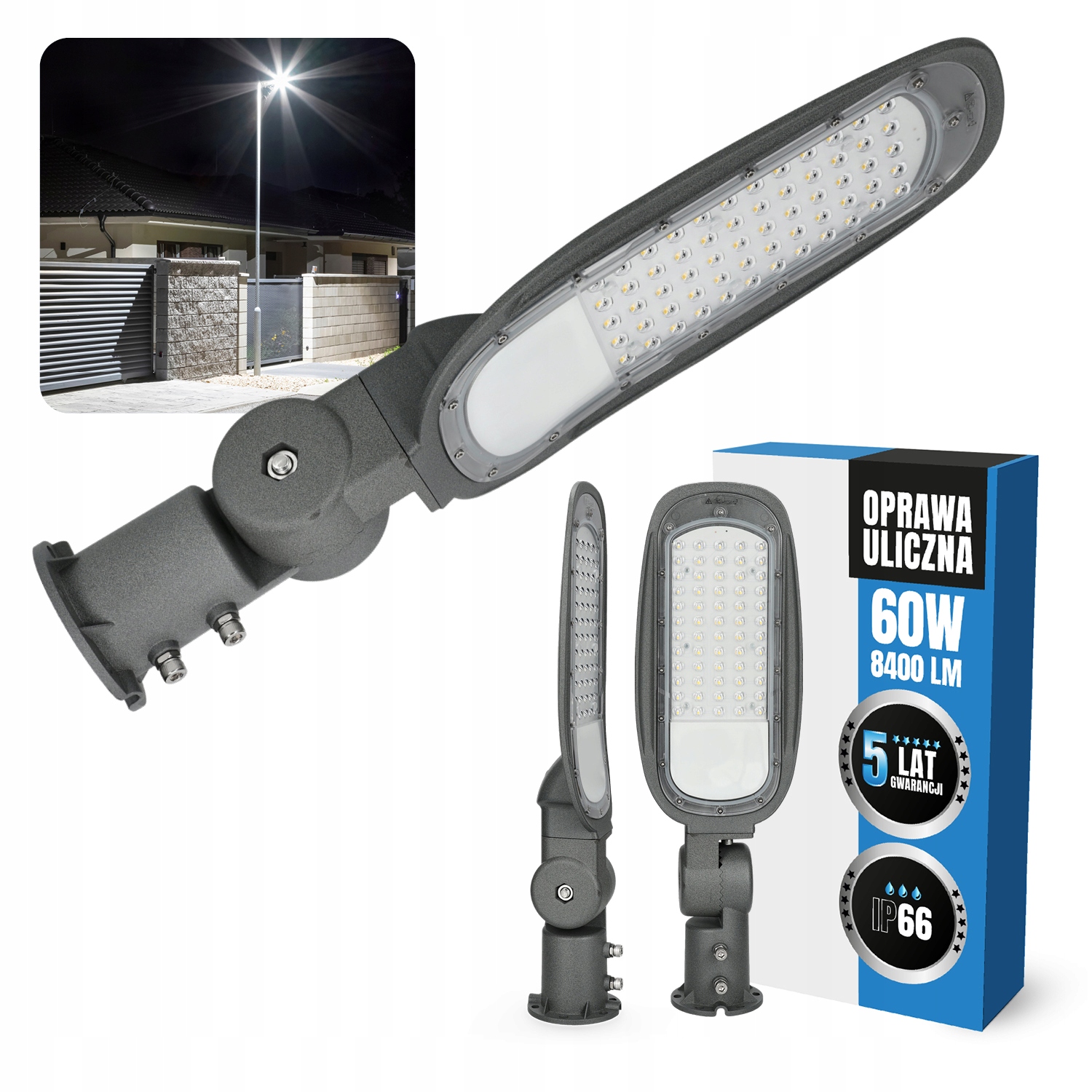 Lampa pouličná lampa Led Pro 60W, Regulovateľná, výkonná IP66