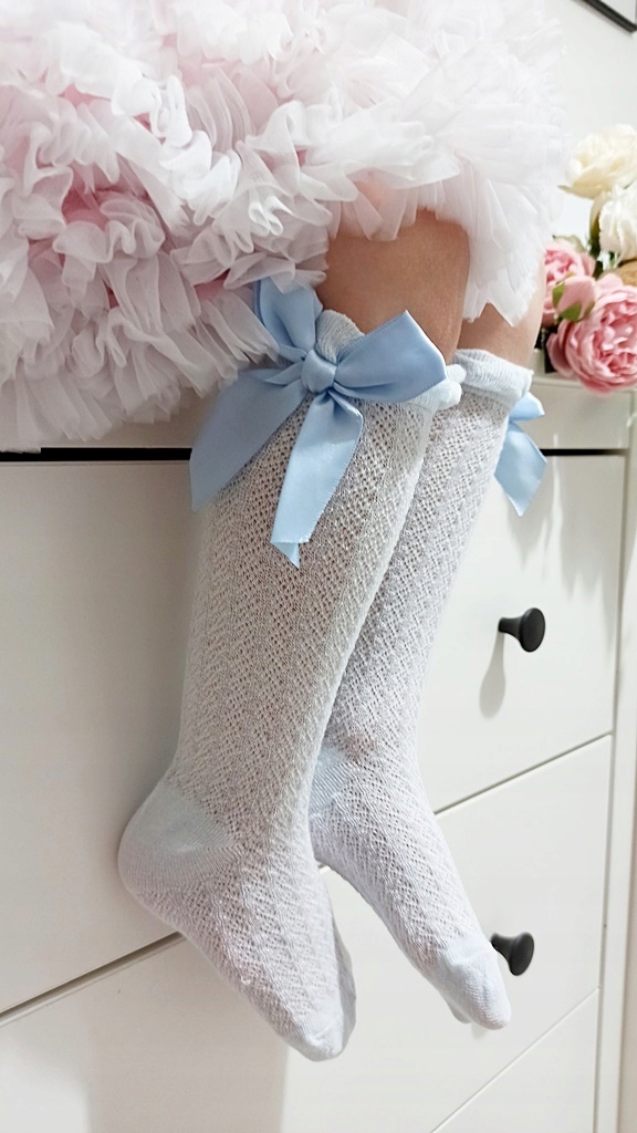 Podkolanówki skarpetki AŻUR NIEBIESKIE 92-98-104