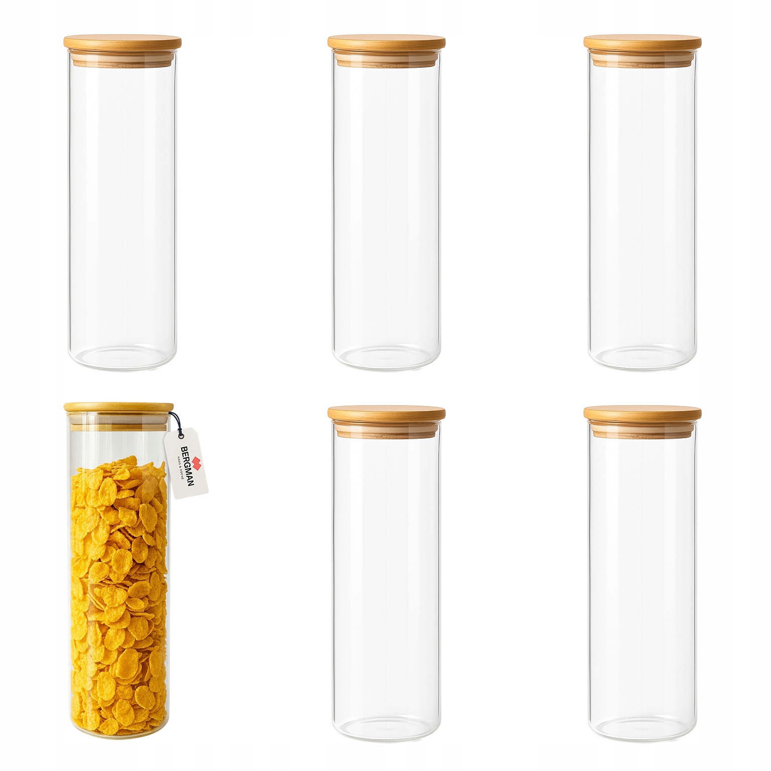 6X Skleněná Nádoba Na Špagety Těstoviny Potraviny Vysoká Bergman 30cm 1500ml