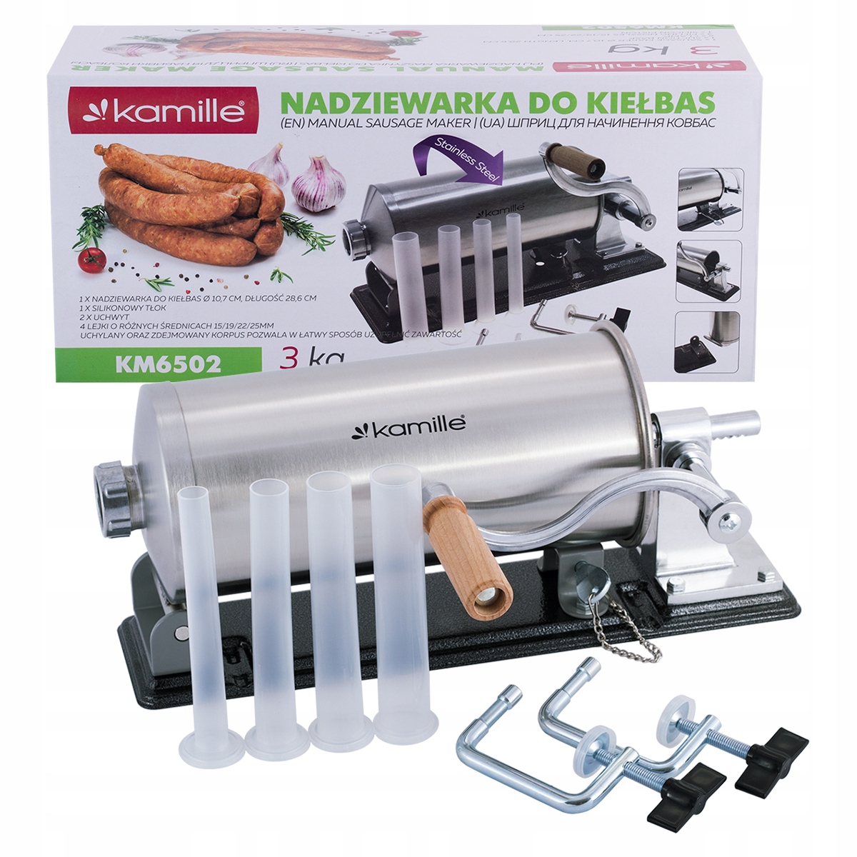NADZIEWARKA 3 kg kiełbas PIONOWA MASZYNKA kiełbasy SZPRYCA KAMILLE Pojemność 3 l