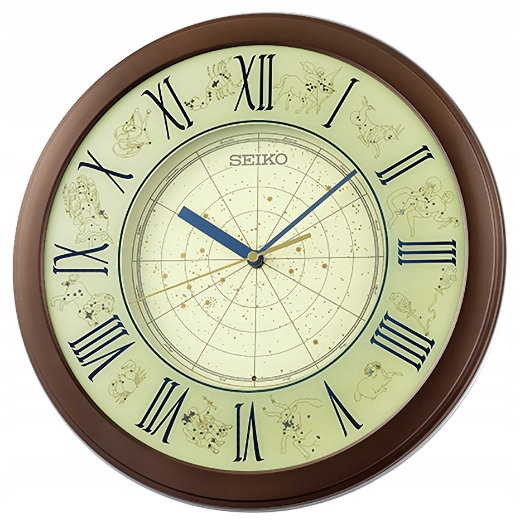 Bronzový Japonský Podsvietený Hodinky Seiko QHA013B 33 cm Znaky Zverokruhu