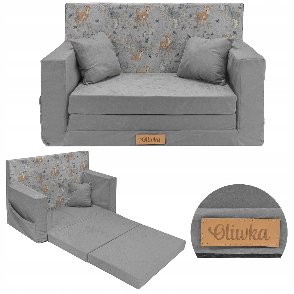 Sofa kanapa rozkładana dla dzieci piankowa pufa IMIĘ DZIECKA GRATIS