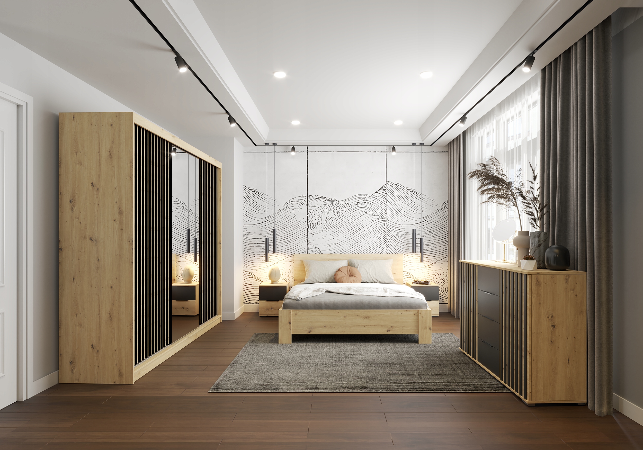 SZAFA PRZESUWNA 3 DRZWIOWA 230 z lustrem WERONA lamele artisan Liczba szuflad 0