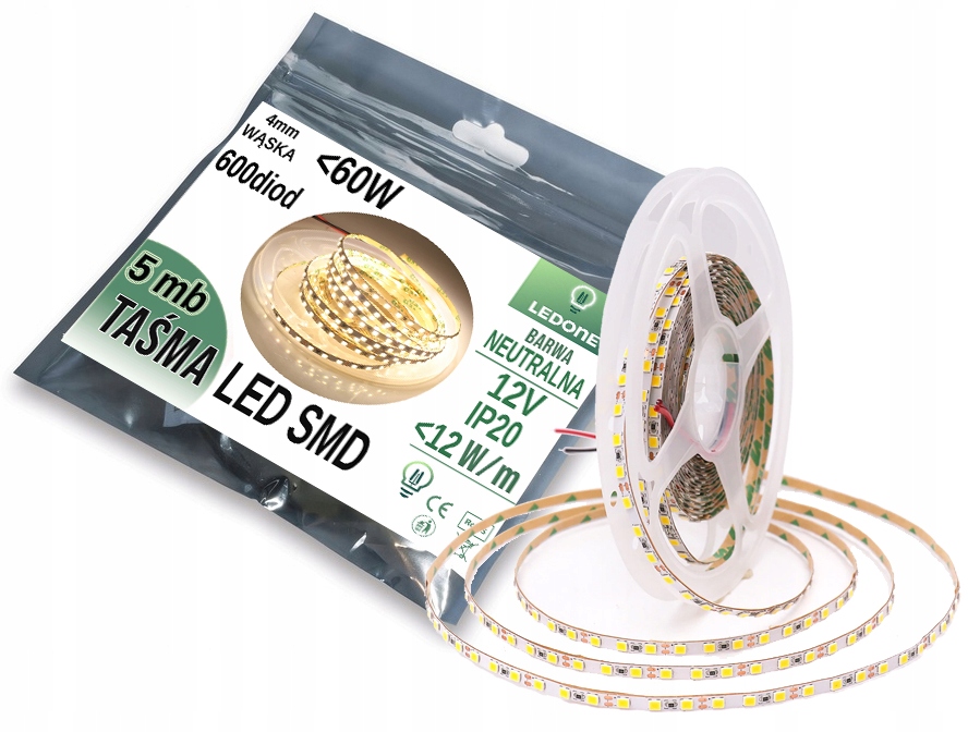 

Wąska Taśma Led Premium 4mm 2835 600 IP20 5m